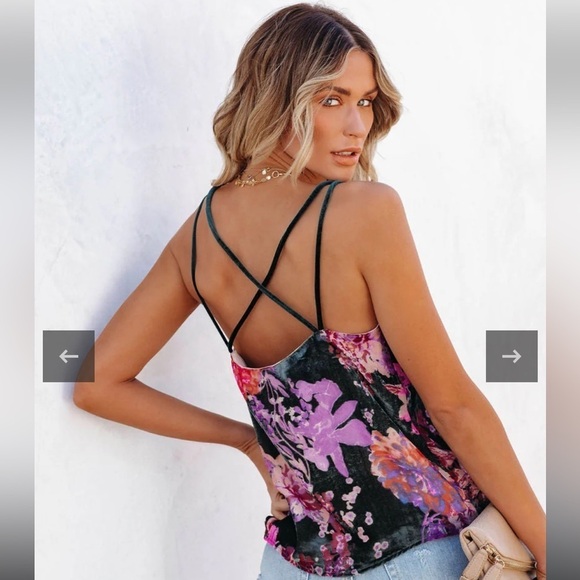 OnTwelfth Women’s Fully Lined Floral Velvet Burnout Strappy Tank Camisole Sz L‎ - Picture 3 of 16